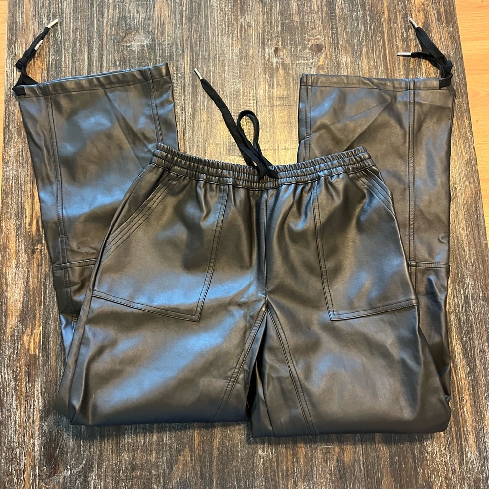 Forever 21 Black Faux Leather Cargo Pants